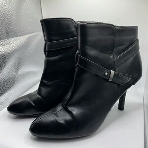 Chinese Laundry Black Faux Leather Heeled Pointed Toe Booties (Size: 7)